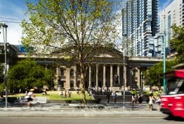 Facade and street State Library Victoria