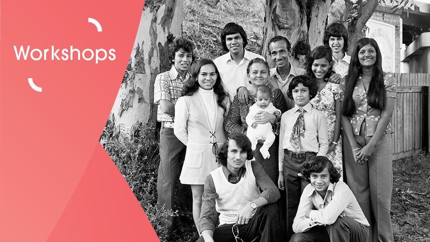 A black & white photo of a family from with the Library's collection.